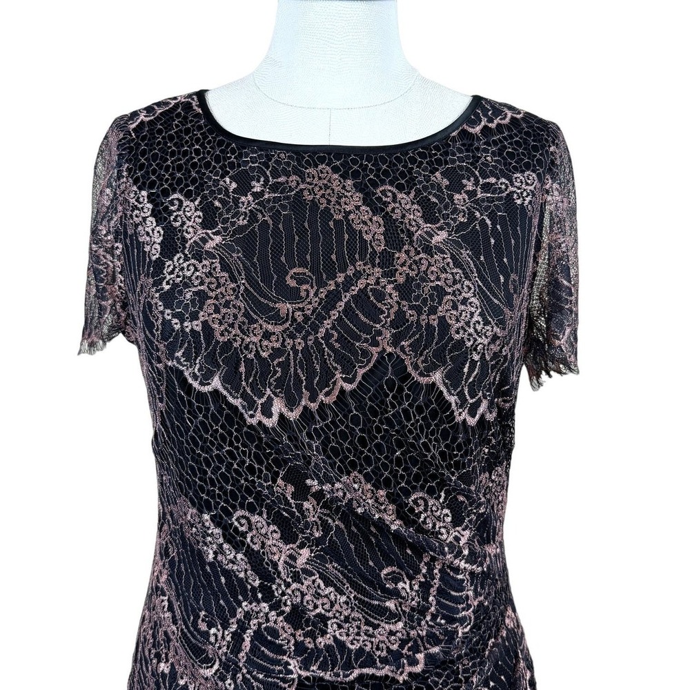 Adrianna Papell Women's Black Rose Lace Sheath Dress Cocktail Evening Party 10 - Picture 2 of 9